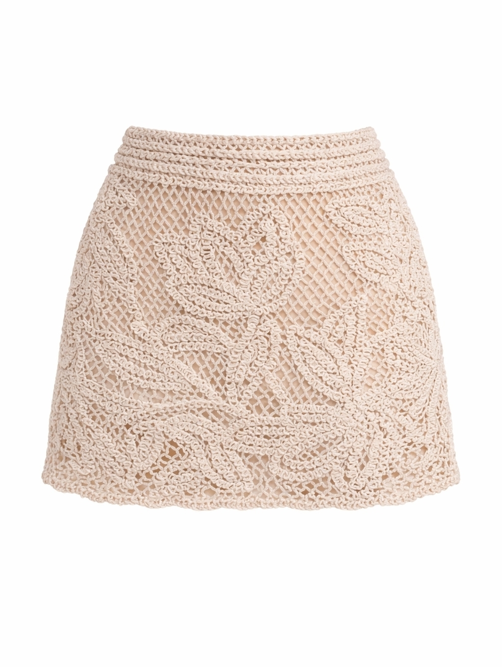 Skies Are Blue Cream Crochet Bohemian Festival Mini Skirt. SZ: L